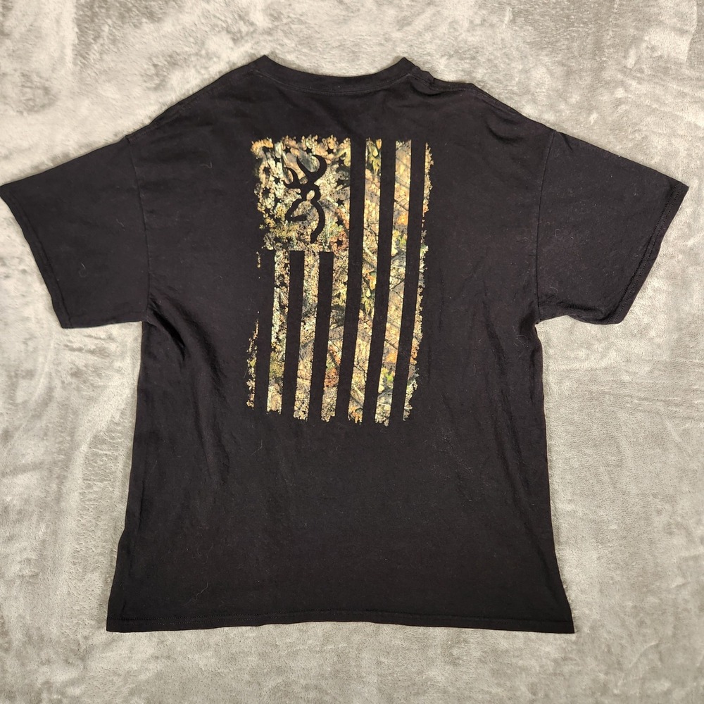 Browning T-Shirt Mens XL Black Excellent Camo Flag Graphic Buckmark Logo Cotton - Picture 5 of 8